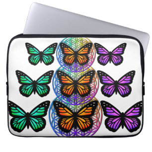 Housse Pour Ordinateur Portable Fleur de vie colorée de papillons élégants