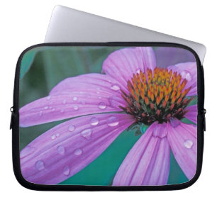 Housse Pour Ordinateur Portable fleur d'Echinacea pourpre avec gouttes d'eau