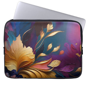 Housse Pour Ordinateur Portable Fleur Dorée – Composition Florale Abstraite