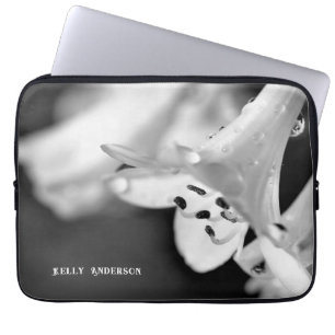 Housse Pour Ordinateur Portable Fleur noire et blanche minimaliste moderne avec ur