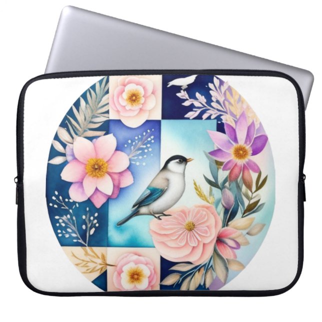 Housse Pour Ordinateur Portable Fleur & Oiseau  (Devant)
