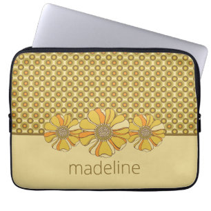 Housse Pour Ordinateur Portable Fleur Orange & Géométrique Rétro