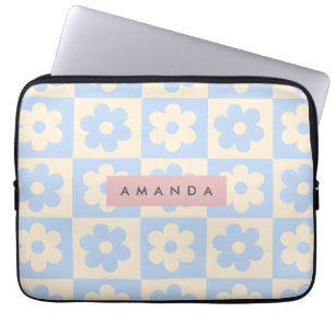Housse Pour Ordinateur Portable Fleur Pastel Personnalisée Bleue Rétro Daisy