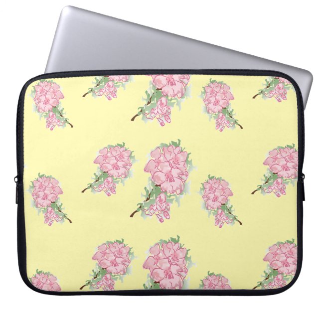 Housse Pour Ordinateur Portable Fleur rose sur jaune (Devant)