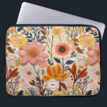 Housse Pour Ordinateur Portable Fleur sauvage Beau Monogramme orange et rose<br><div class="desc">Un beau motif de fleur brodé orange,  jaune et rose avec un spot pour ajouter un monogramme. Ce sont de beaux accessoires intemporels !</div>