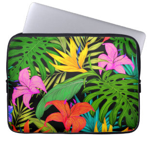 Housse Pour Ordinateur Portable Fleur tropicale et feuille de palmier coloré hawaï