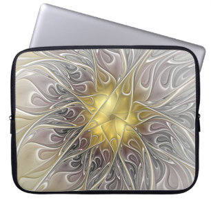 Housse Pour Ordinateur Portable Fleurir Avec Or Moderne Fleur Abstraite Fractale