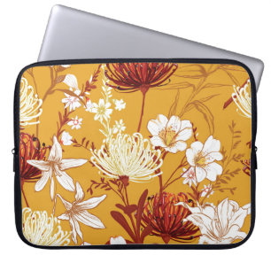 Housse Pour Ordinateur Portable Fleuron Rétro : Art de la ligne florale inachevé