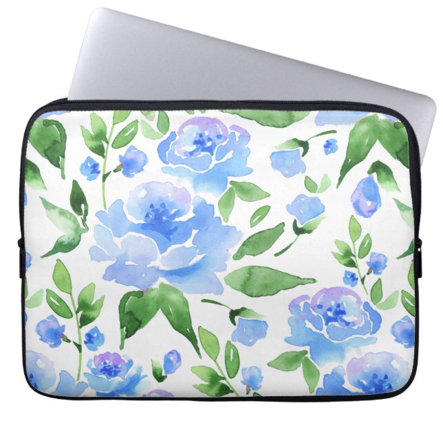 Housse Pour Ordinateur Portable Fleurs bleu d'eau (Devant)