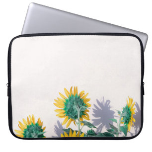 Housse Pour Ordinateur Portable Fleurs bleues et jaunes sur le mur blanc