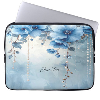 Housse pour ordinateur portable Fleurs bleues et p