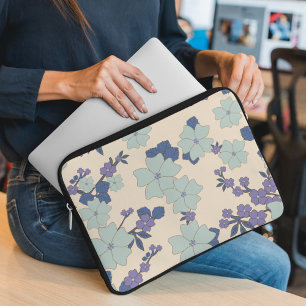Housse Pour Ordinateur Portable Fleurs Bleues, Fleurs Violettes, Motif Floral