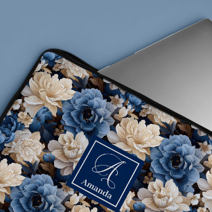 Housse pour ordinateur portable fleurs bleues mari