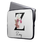 Housse Pour Ordinateur Portable Fleurs bohèmes monogrammées initiale Z (devant gauche)