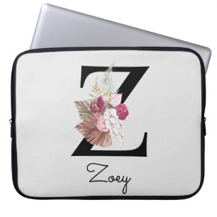 Housse Pour Ordinateur Portable Fleurs bohèmes monogrammées initiale Z