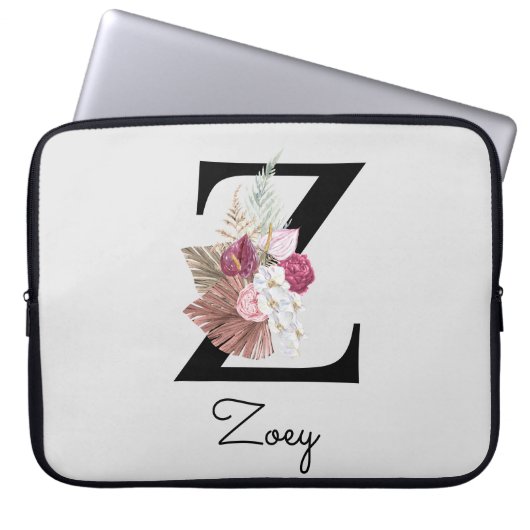 Housse Pour Ordinateur Portable Fleurs bohèmes monogrammées initiale Z (Devant)