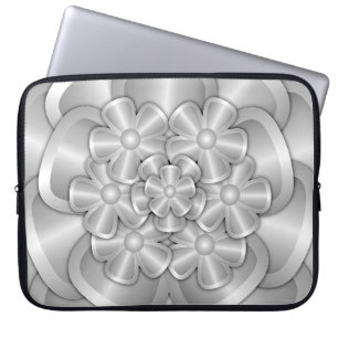 Housse Pour Ordinateur Portable Fleurs Chrome - Manche Ordinateur Portable Argent
