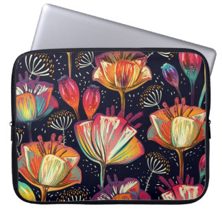 Housse Pour Ordinateur Portable Fleurs colorées Plante Motif Vintage