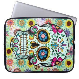 Housse Pour Ordinateur Portable Fleurs colorées rétro crâne 2