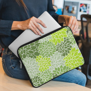 Housse Pour Ordinateur Portable Fleurs Dahlia, Motif De Fleurs, Dahlia Verte