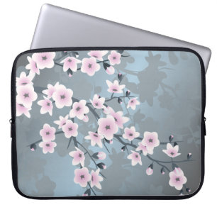 Housse Pour Ordinateur Portable Fleurs de cerisier bleues grisâtres roses sombres