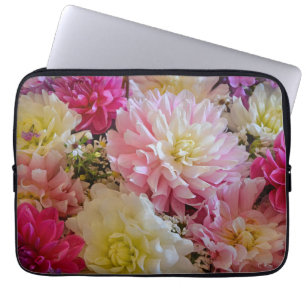 Housse Pour Ordinateur Portable Fleurs de dahlia rose et blanc