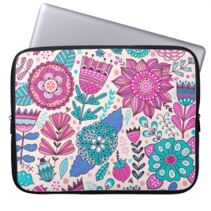 Housse Pour Ordinateur Portable Fleurs de gribouillis botaniques, texture transpar