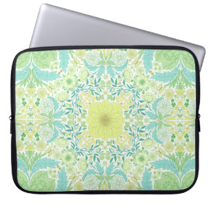 Housse Pour Ordinateur Portable Fleurs de jardin rétro en vert et jaune