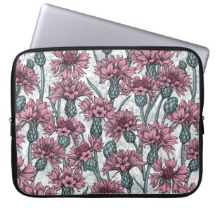 Housse Pour Ordinateur Portable Fleurs de maïs roses, fleurs sauvages sur blanc