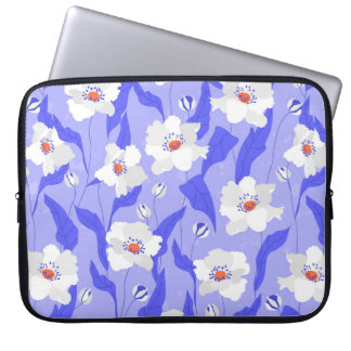 Housse Pour Ordinateur Portable Fleurs de pavot blanc sans couture motif. Belle ha