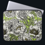 Housse Pour Ordinateur Portable Fleurs de pivoines blanches et moisissures<br><div class="desc">Fleurs et papillons de pivoine dessinés à la main,  motif vectoriel transparent</div>