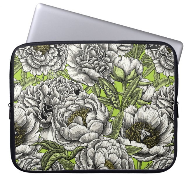 Housse Pour Ordinateur Portable Fleurs de pivoines blanches et moisissures (Devant)