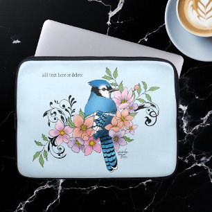 Housse Pour Ordinateur Portable Fleurs de printemps bleu Jay