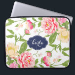 Housse Pour Ordinateur Portable Fleurs de printemps rose vert et jaune Aquarelles<br><div class="desc">Elégante aquarelle moderne illustration roses roses roses roses et fleurs de printemps jaunes de seau fleurissent. Arrière - plan blanc personnalisable et monogramme personnalisable sur marine bleu nom-tag/cadre.</div>