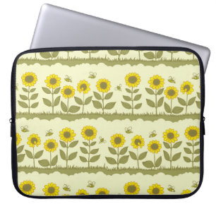 Housse Pour Ordinateur Portable Fleurs de soleil, abeilles, motif mignon sans soud