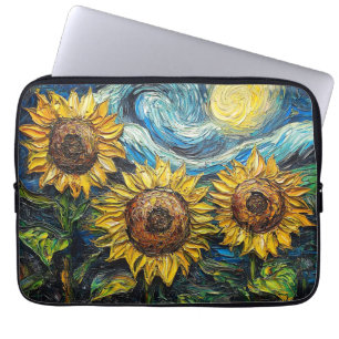 Housse Pour Ordinateur Portable Fleurs de soleil Van Gogh et nuit étoilée