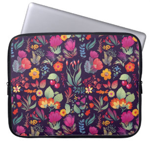 Housse Pour Ordinateur Portable Fleurs décoratives : Doodle Vintage sans couture