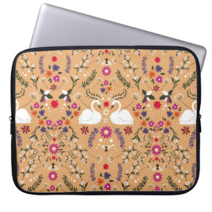 Housse Pour Ordinateur Portable Fleurs délicates, imaginaire cygne sans couture mo