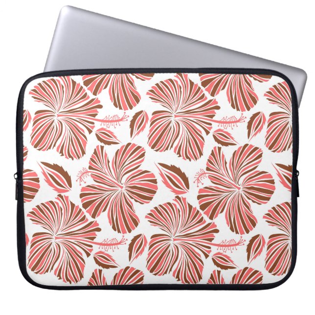 Housse Pour Ordinateur Portable Fleurs d'hibiscus hawaïens : style tropical brun. (Devant)