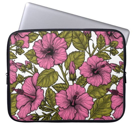 Housse Pour Ordinateur Portable Fleurs d'hibiscus roses (Devant)