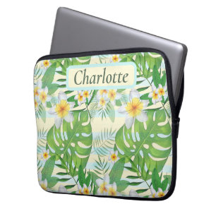 Housse Pour Ordinateur Portable Fleurs d'île et feuilles de Monstera personnalisée