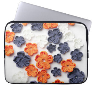 Housse Pour Ordinateur Portable Fleurs en tissu cousu à la main printemps orange b