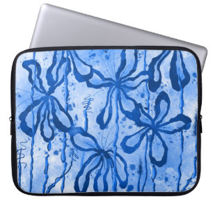 Housse Pour Ordinateur Portable Fleurs encrées Bleues