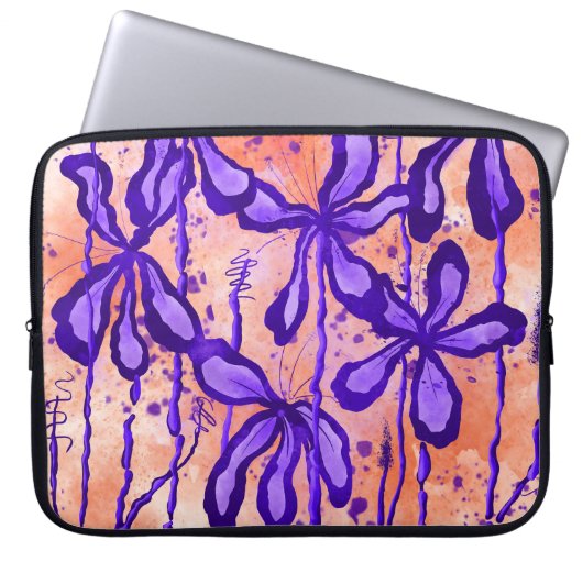 Housse Pour Ordinateur Portable Fleurs encrées Orange & Violet (Devant)