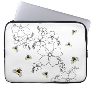 Housse Pour Ordinateur Portable Fleurs et bourdons dans un style minimaliste