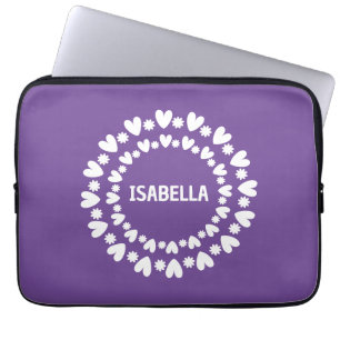 Housse Pour Ordinateur Portable Fleurs Et Coeurs Nom