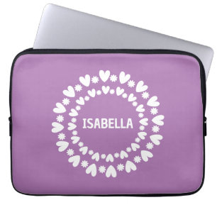Housse Pour Ordinateur Portable Fleurs Et Coeurs Nom