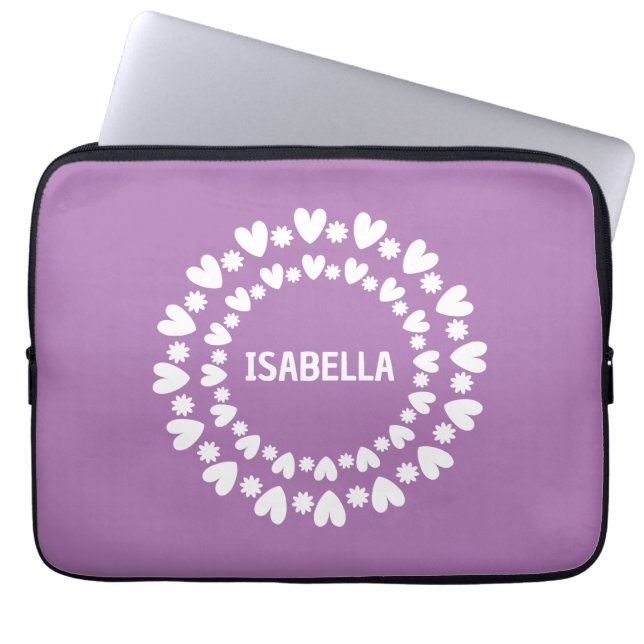 Housse Pour Ordinateur Portable Fleurs Et Coeurs Nom (Devant)