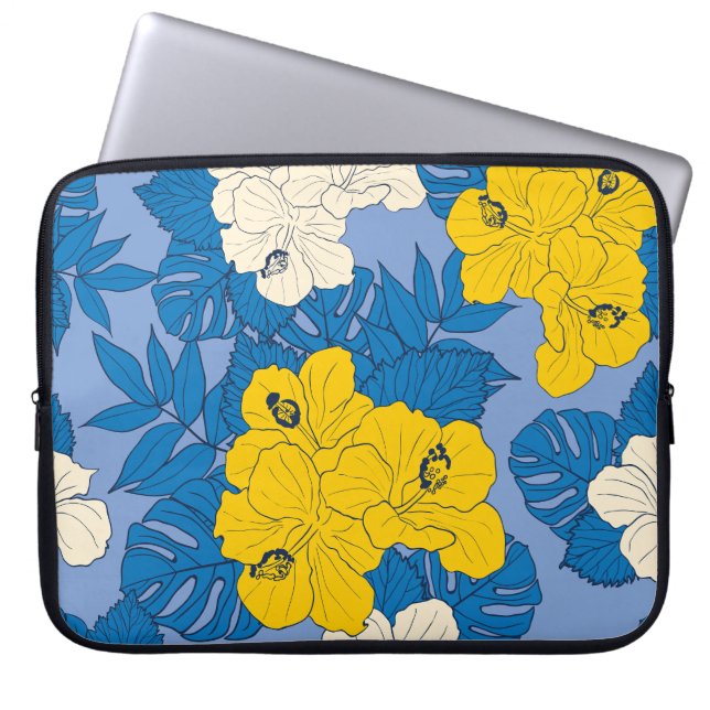 Housse Pour Ordinateur Portable Fleurs et feuilles d'hibiscus (Devant)