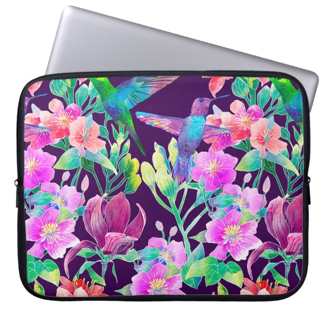 Housse Pour Ordinateur Portable Fleurs et oiseaux exotiques (Devant)